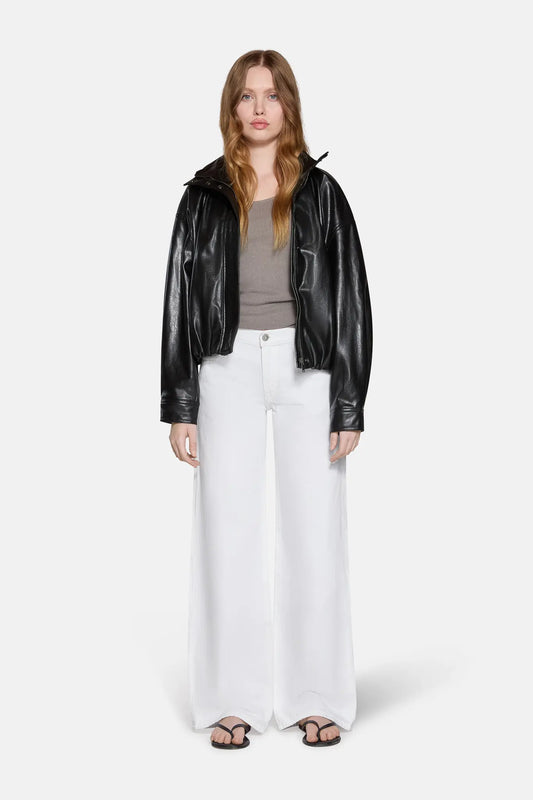  low waist baggy jean marshmallow shade worn by a model standing straight 