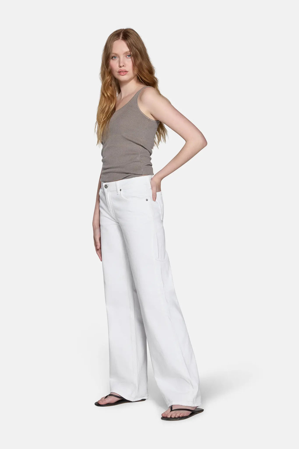 half sleeves top shirt paired with low rise baggy jeans in white color 