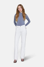 model styling white low rise boot cut jeans 