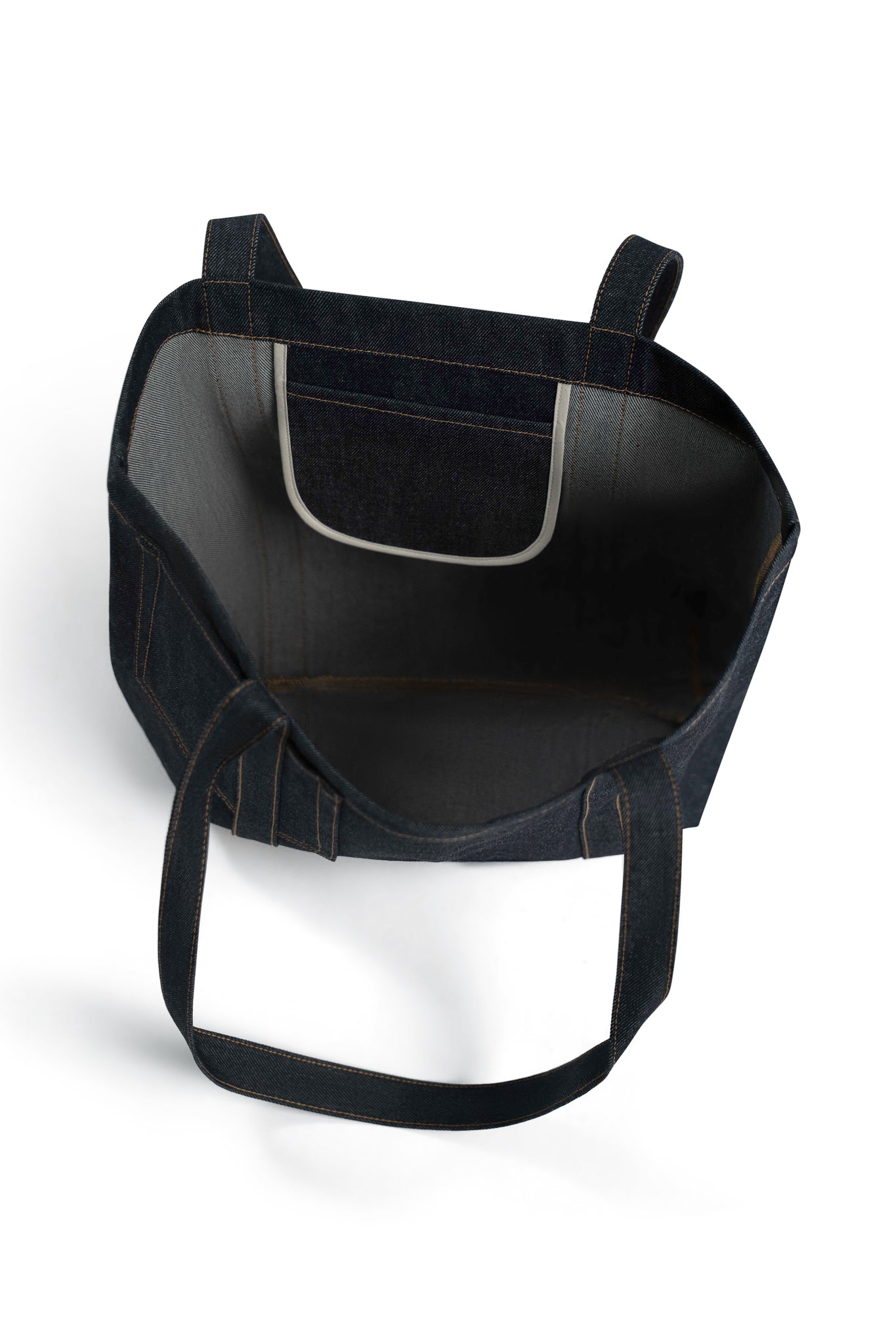 Denim-tote bag with a strap on a white background