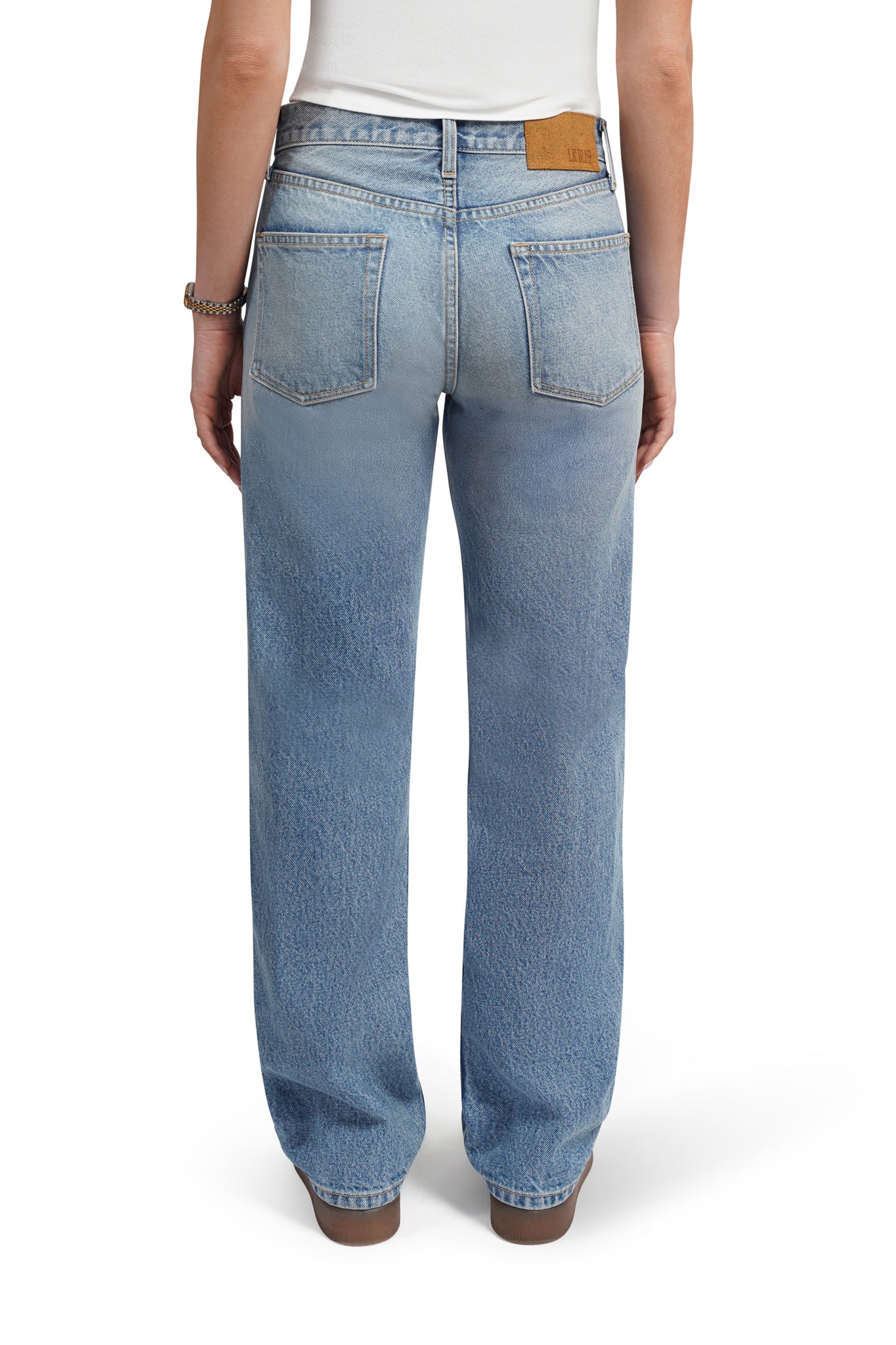 lkblue straight leg jeans displayed on a white background 