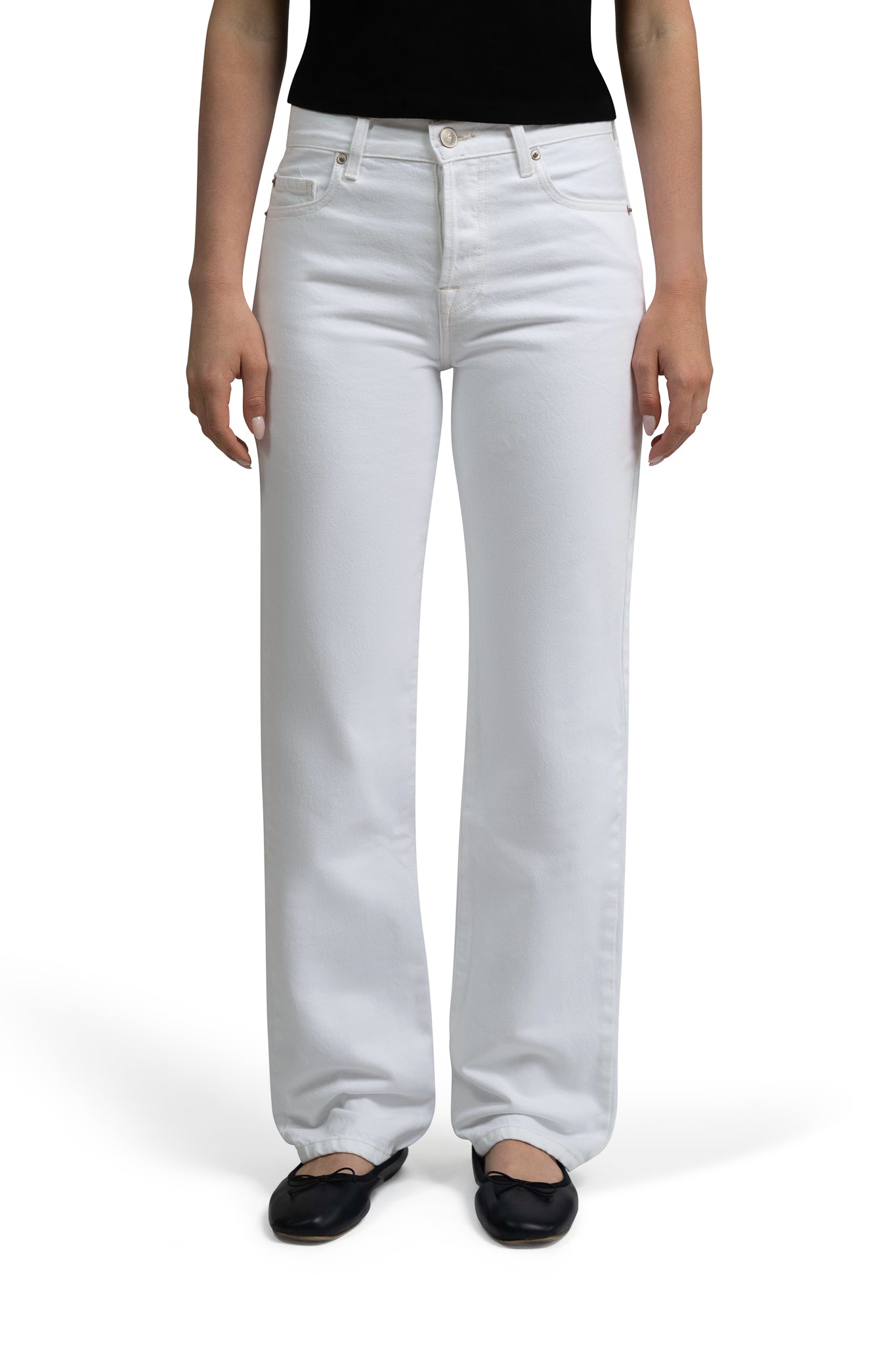 LKBLUE Denim White jeans worn by a person on a white background
